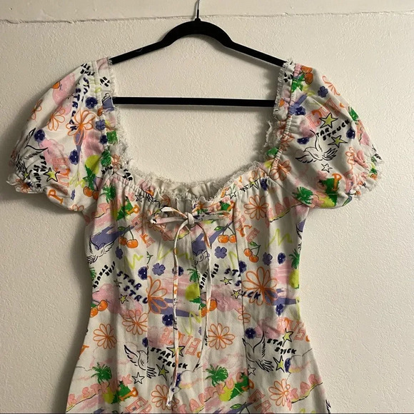 ASOS DESIGN square neck twill mini dress in bright peace print - Picture 5 of 13